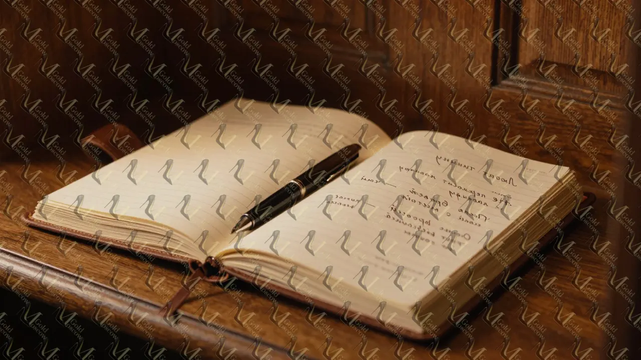 Старый кожаный блокнот с рукописными заметками о предпочтениях клиентов, лежащий на деревянной полке.