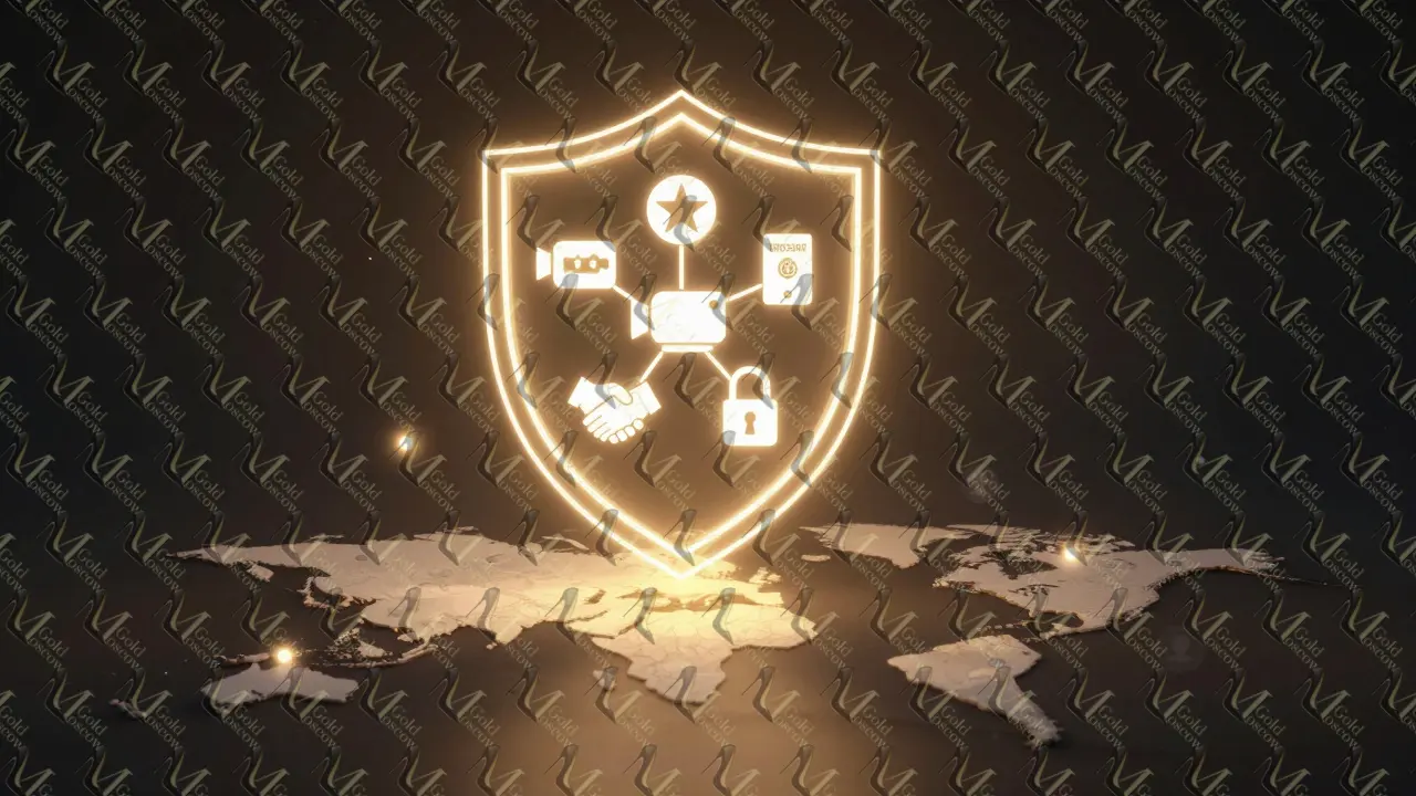 Световой щит из значков: паспорт, видео, звезды, замок — над картой Москвы.